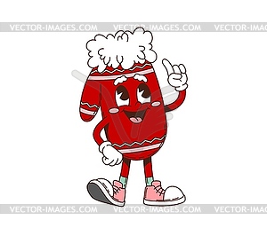 Retro groovy Christmas mitten cartoon character - vector image