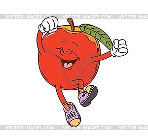 Cartoon groovy nectarine fruit character jumping - vector clip art