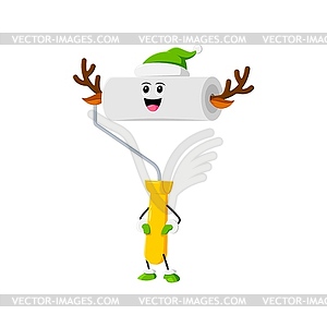 Cartoon Christmas wallpaper roll wear deer horns - vector image