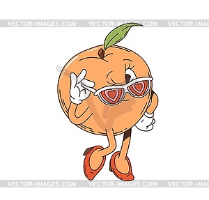 Cartoon groovy peach character with flirty face - vector clipart
