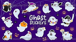 Cartoon funny Halloween ghost characters stickers - vector clipart