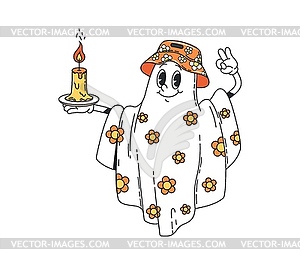 Cartoon Halloween ghost character with candle - vector clipart / vector image