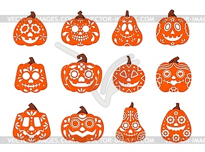 Mexican pumpkins, dia de los muertos characters - vector clipart