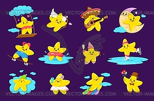 Cartoon cute kawaii twinkle star characters - vector image