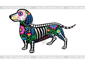 Day of dead Mexican dog animal skeleton tattoo - vector clipart