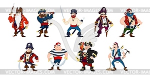 Cartoon sea pirate sailors and corsair captains - vector image