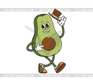 Avocado retro groovy character tipping its hat - vector clip art