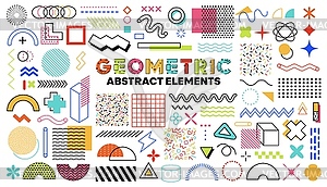 Геометрические формы Мемфиса и простые линейные элементы - стоковый клипарт