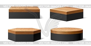 3d black podium stage with wooden floor plate - vector clip art