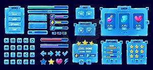 Ice crystal game interface and buttons, game asset - vector image