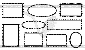 Обрамление в виде гребешка и разделители, набор кружевных бортиков по краям - черно-белый векторный клипарт