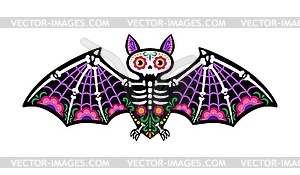 Day of dead Mexican bat animal skeleton tattoo - vector clipart / vector image