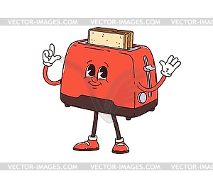 Toaster retro groovy smiling breakfast character - vector clip art