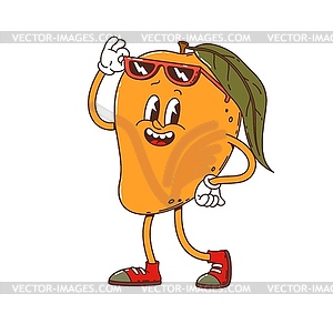 Cartoon groovy mango fruit character in sunglasses - vector clip art