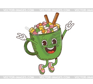 Cartoon groovy marshmallow dessert cup character - color vector clipart