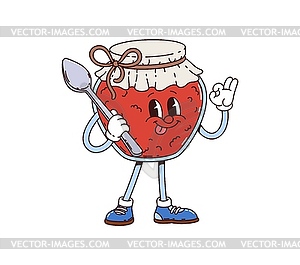 Jam jar retro groovy breakfast cartoon character - vector clipart