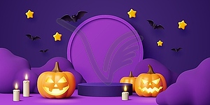 3d Halloween podium stage with pumpkins or candles - vector image