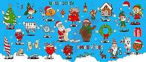 Retro cartoon groovy christmas characters set - vector image