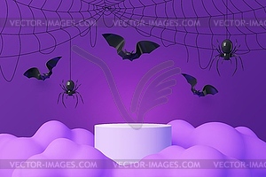 3d Halloween podium stage with black spiders - vector clip art