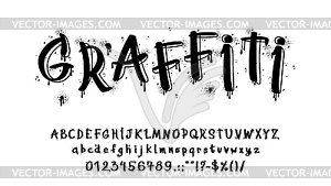 Graffiti font, spray letters font with drip paint - vector image