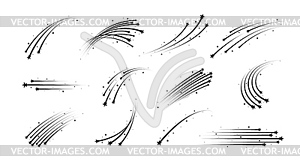 Shooting space stars with trails, starburst set - vector clip art