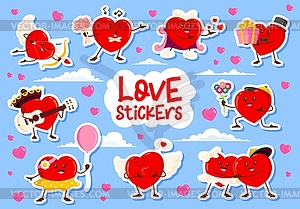 Valentine love heart stickers cartoon set - vector clipart