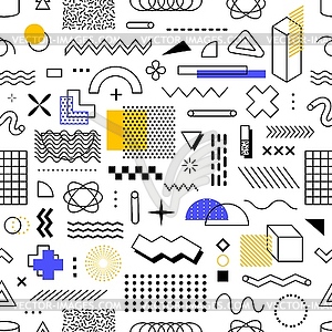 Geometric Memphis shapes seamless pattern tile - vector image