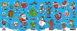 Retro cartoon groovy Christmas characters - vector clipart / vector image