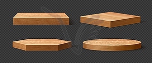 3d realistic wooden podium stage pedestals, plates - vector clip art