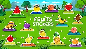 Cartoon fruit fitness exercise activities stickers - vector image