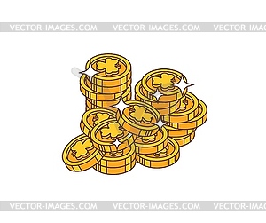 Cartoon Irish golden coins stack, st Patrick day - vector clip art