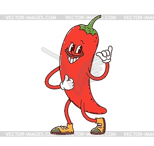 Groovy red chili pepper vegetable character - vector clip art