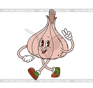 Groovy ripe garlic vegetable happy character - vector image