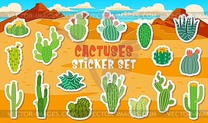 Cartoon Mexican cactus succulent stickers pack - vector clipart