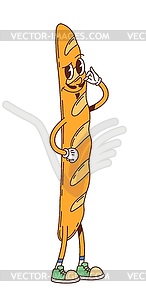 Groovy baguette bread happy smiling character - vector clipart