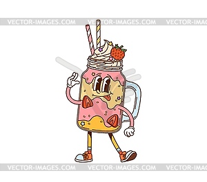 Cartoon groovy milkshake dessert food character - stock vector clipart