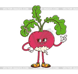 Groovy ripe radish vegetable happy character - vector image