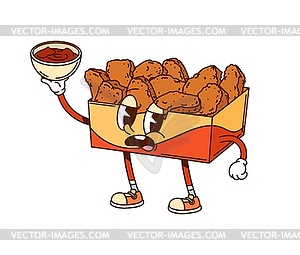 Cartoon groovy box of chicken nuggets character - vector clipart