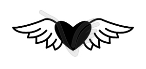 Y2k tattoo of black heart with wings line art icon - vector clip art