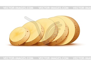 Realistic 3d raw sliced potato ready for cooking - vector clip art