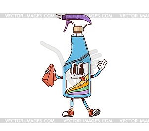 Groovy spray bottle, cleaning household character - vector clipart