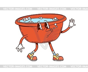 Groovy wash basin household cartoon character - vector image