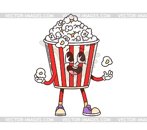 Cartoon groovy fast food popcorn character - vector clipart