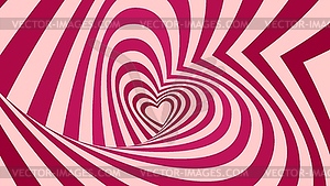 Psychedelic heart tunnel, hypnotic stripes swirl - vector image