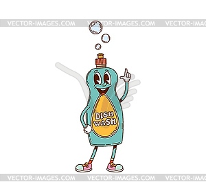Groovy dish wash bottle household retro character - vector image
