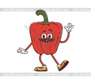 Cartoon groovy red bell pepper vegetable character - vector clipart