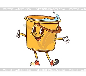 Groovy bucket household retro character with water - vector clip art