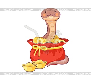 2025 Китайский лунный год, мультяшная змея в красном мешке - изображение в векторном виде