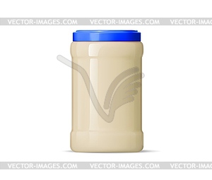 Mayonnaise sauce glass package, realistic jar - vector clipart