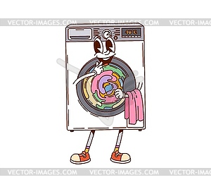 Groovy washing machine household retro character - vector clipart